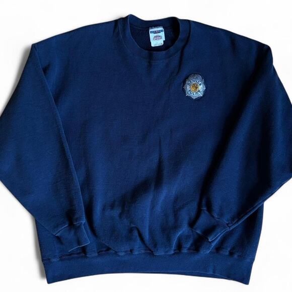 Vintage Denver Police Navy Blue Sweatshirt XXL Jerzees Activewear Cotton Cops - Picture 1 of 8